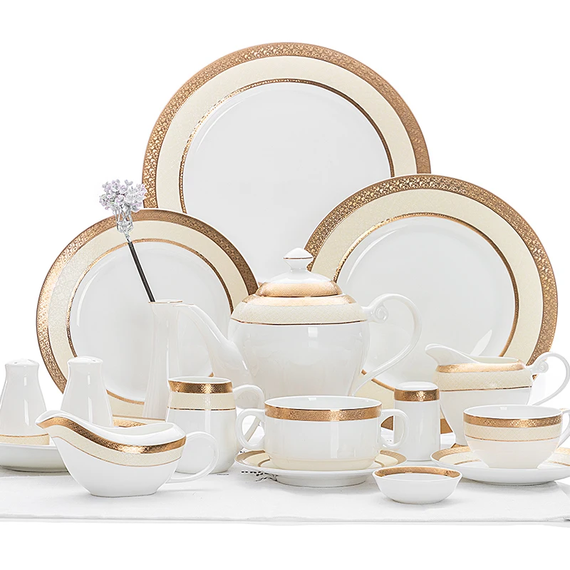 

Guangzhou New Product 2019 Luxury Turkish Gold Porcelain New Fine Bone China Dinnerware Set, Ceramic Porcelain Dinner Set^#
