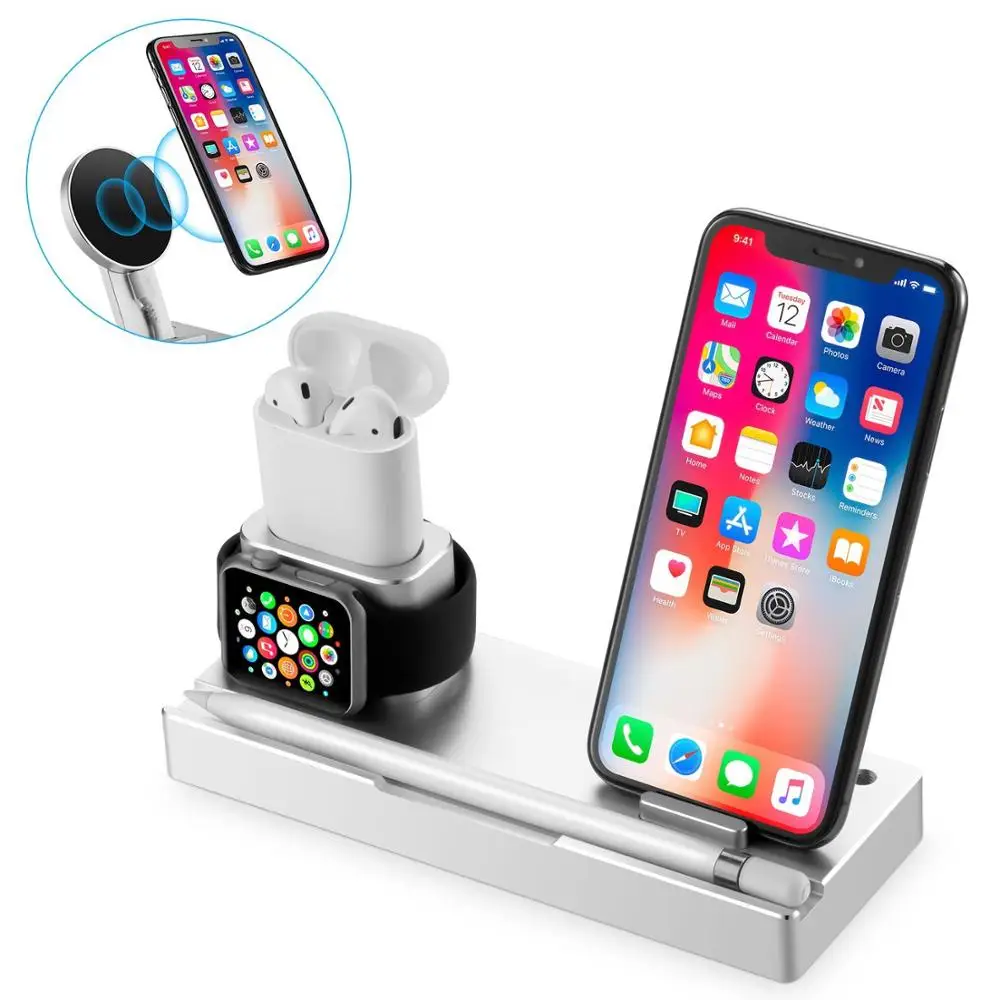 

6 in 1 Aluminum Stand for Apple Watch/Air Pods/iPad/Apple Pencil, Silver