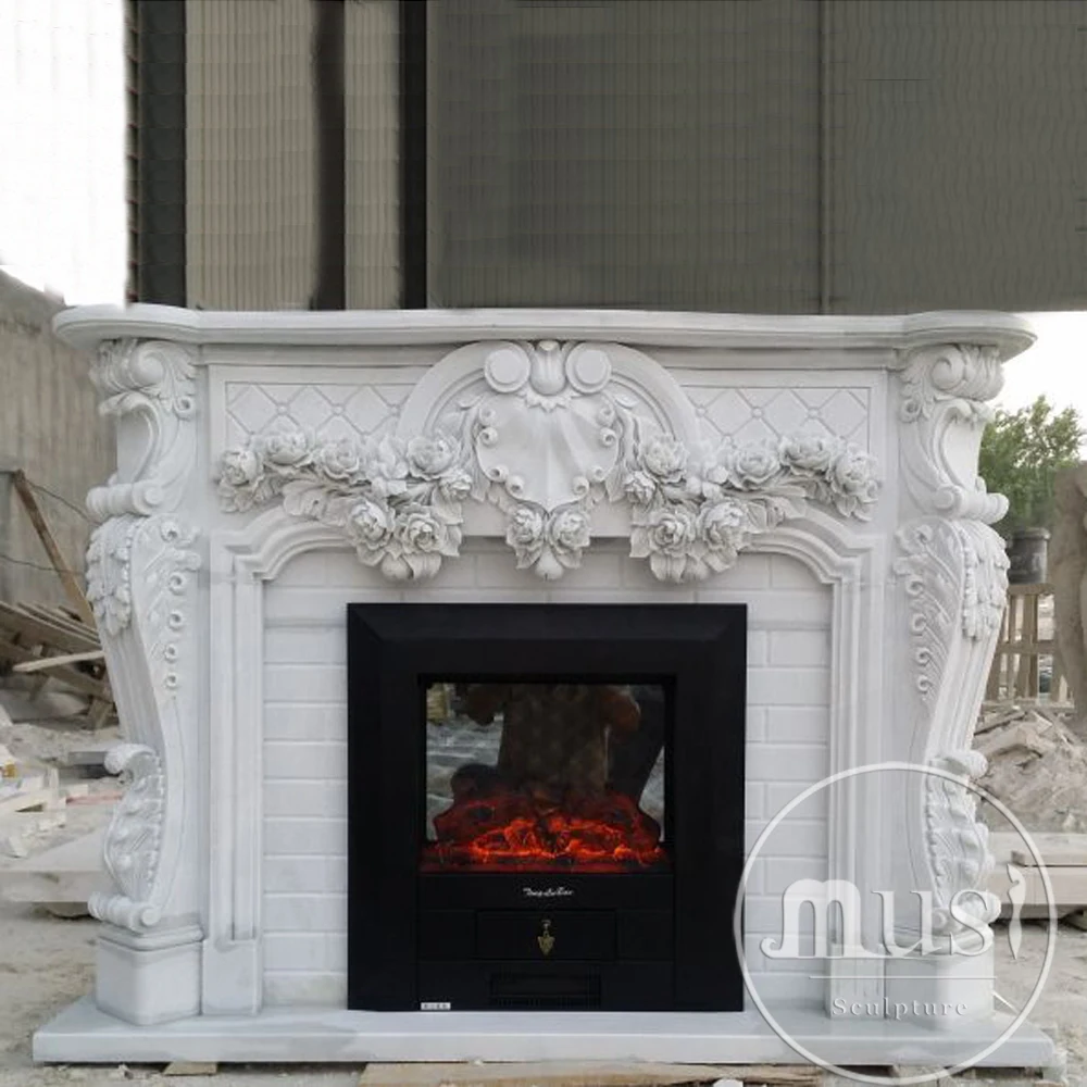 European Cultured Flower Carved Marble Fireplace Surround For Sale