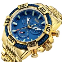 

Temeite Watch New Multifunctional Men's Blue Gold Watch 3Atm Waterproof Military Steel Belt Men's Watches Men Wrist Wristwatch