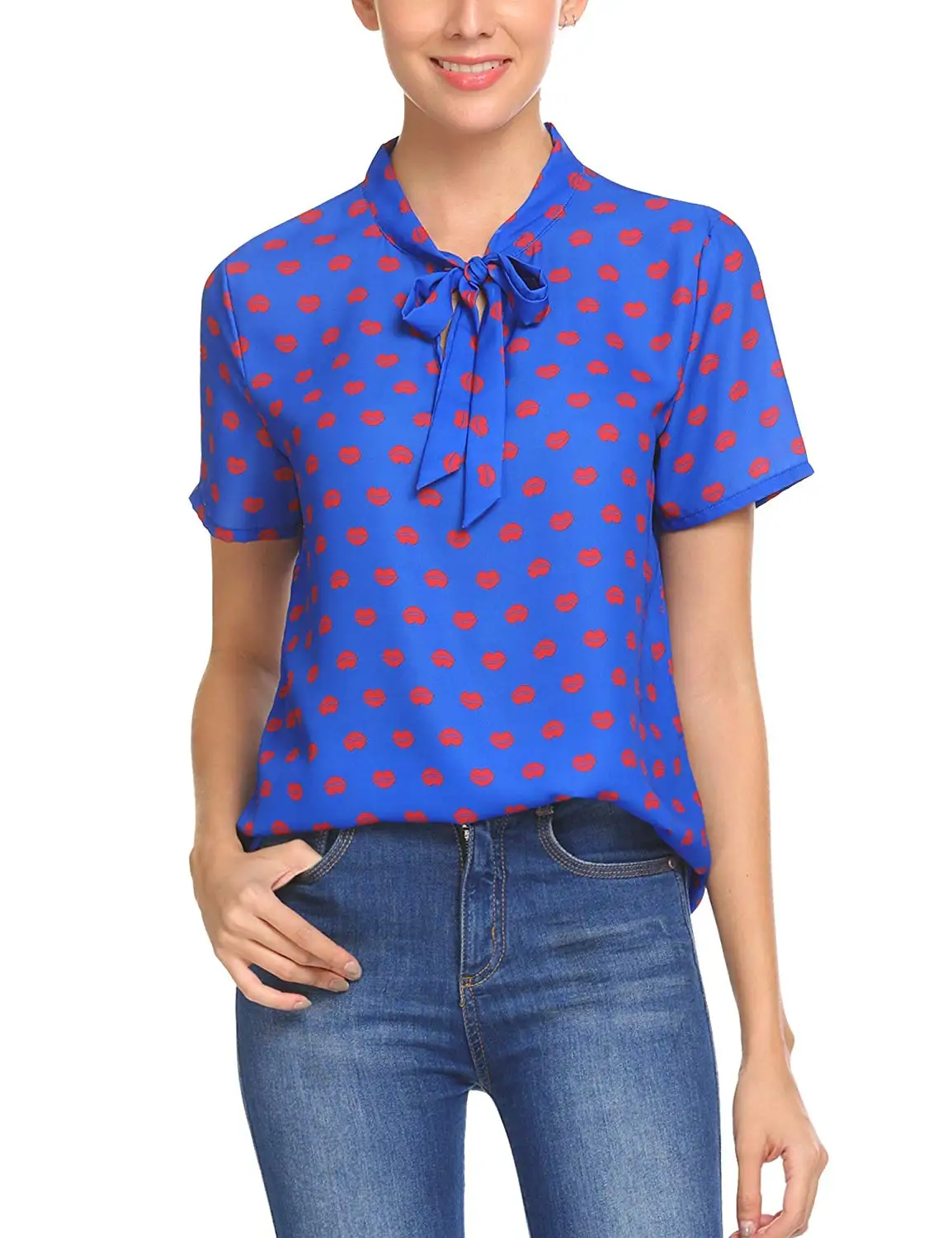 red heart print blouse