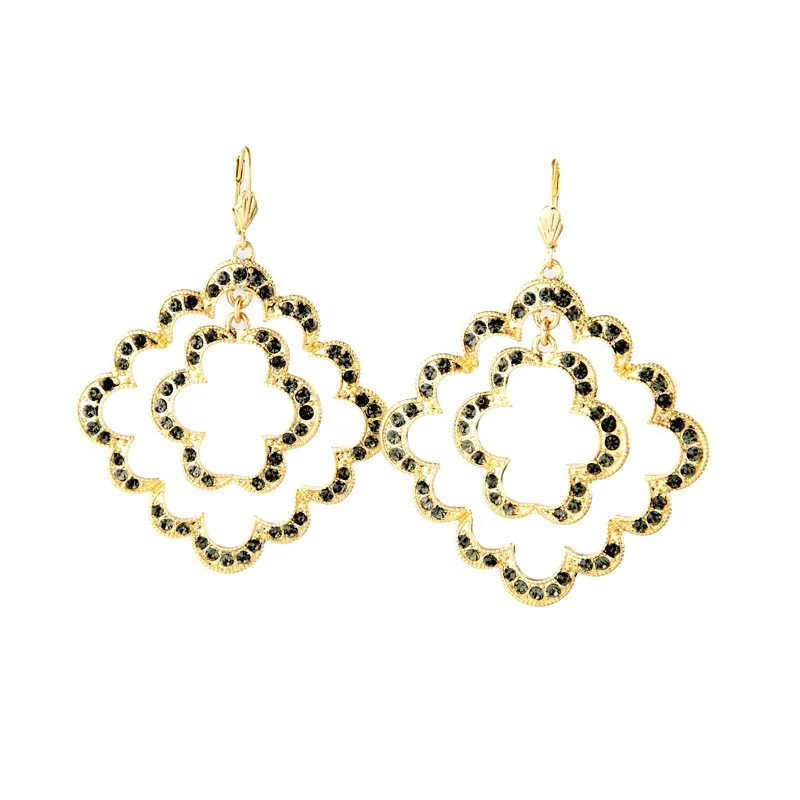 

ed01120 Qingdao Kiss Me Brilliant Large Jewelry Drop Earrings Fashion Black Crystal Gold Wholesale Earring