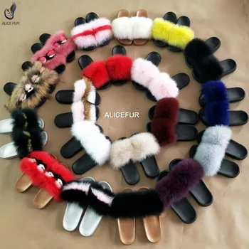 Wholesale Women Fur Slides Slippers Real Fox Fur Slides Genuine Fur Slide Sandals - Buy Fox Fur ...