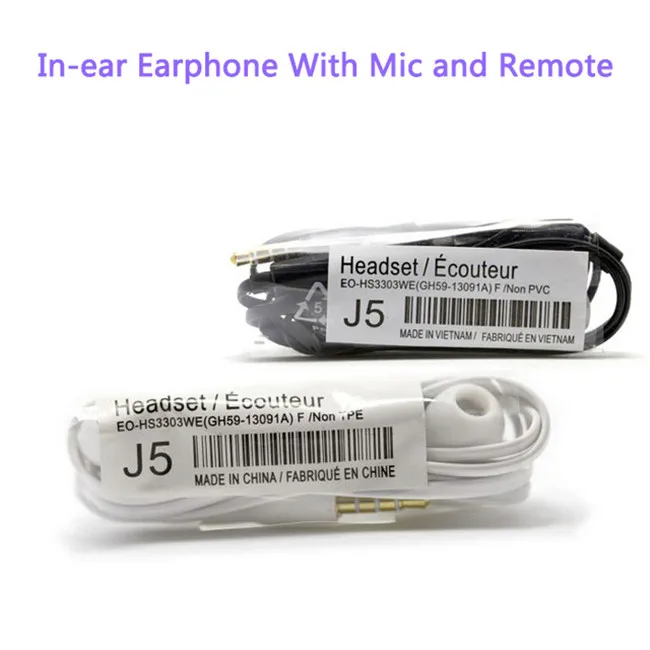 

20pcs/lot 3.5mm J5 Handsfree 1.2m In-ear Earbuds Earpieces Earphone With Mic 3.5mm Jack Mobile Phone Headphone Vietnam Earphone, Black;white