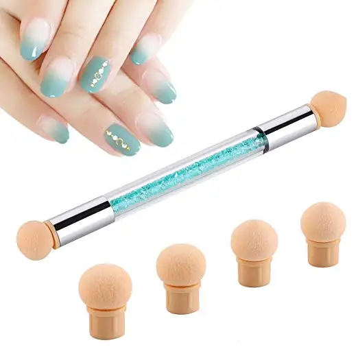 

Hot Selling Dual Tipped Ombre Nail Gradient Shading Nail Art Sponge Brush With 4 Extra Heads, 5 colors could be chose