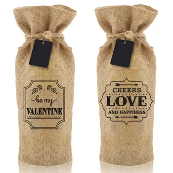 Promotion Screen Printing Drawstring Wine Bag Burlap Gift Drawstring Wine Bag Burlap Gift