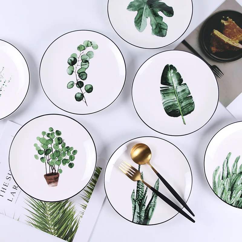 

New design botanical dish plate ceramic cake/dessert plates, White