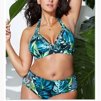 

On Trendy Halter Neck Printed High Waist Two Pieces Sexy Swimwear Plus Size Women