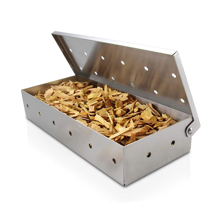 

Smoker Box for Propane Gas Grill or Charcoal BBQ - Char Broil Smoker Flavor Meat with Wood Chips