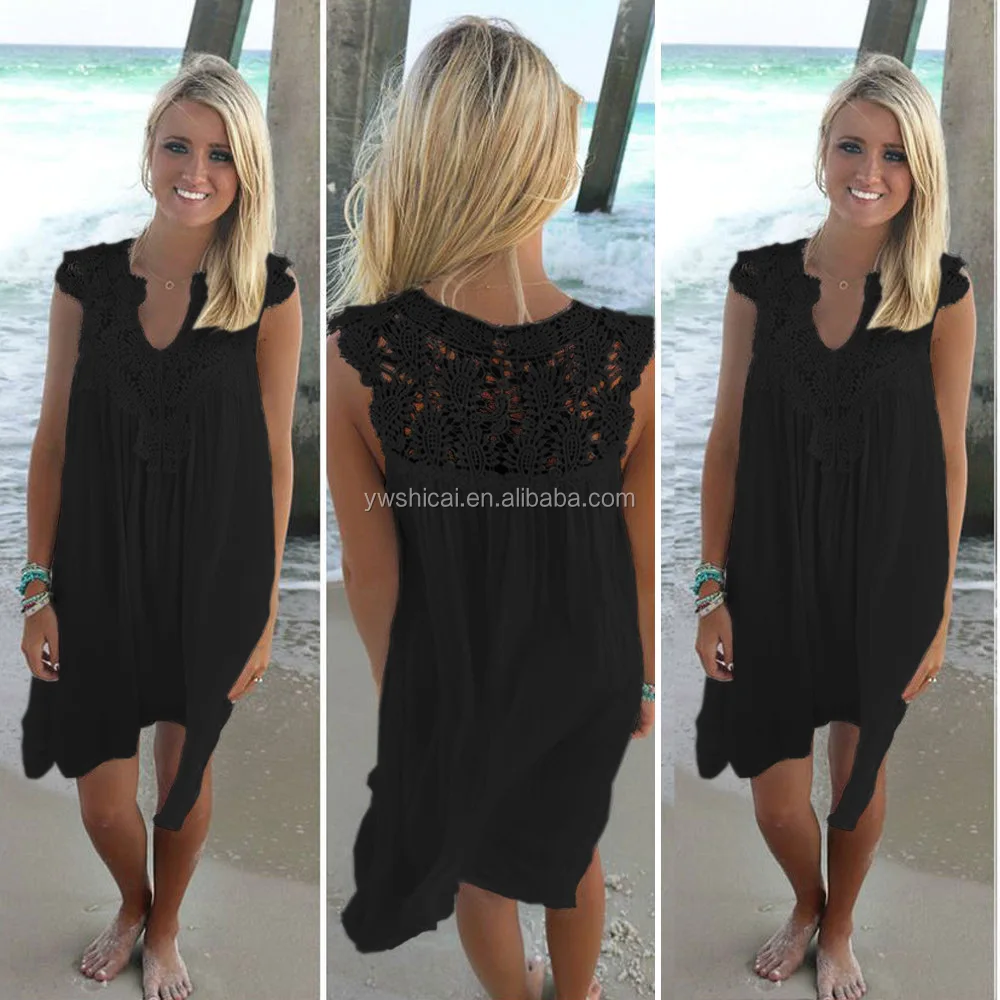 

2019 Summer V-collar Lace Beach Dress