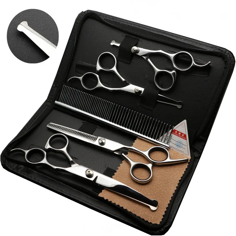 

2019 Pet Hair Cutting Scissors Set WithThinning Shears and Professional Barber Tools, Silver