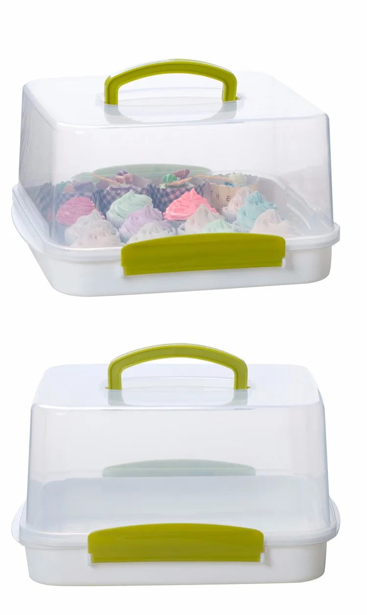 Square Portable Cake Carrier Storage Container Server With Handle 11 Inch (green) Buy