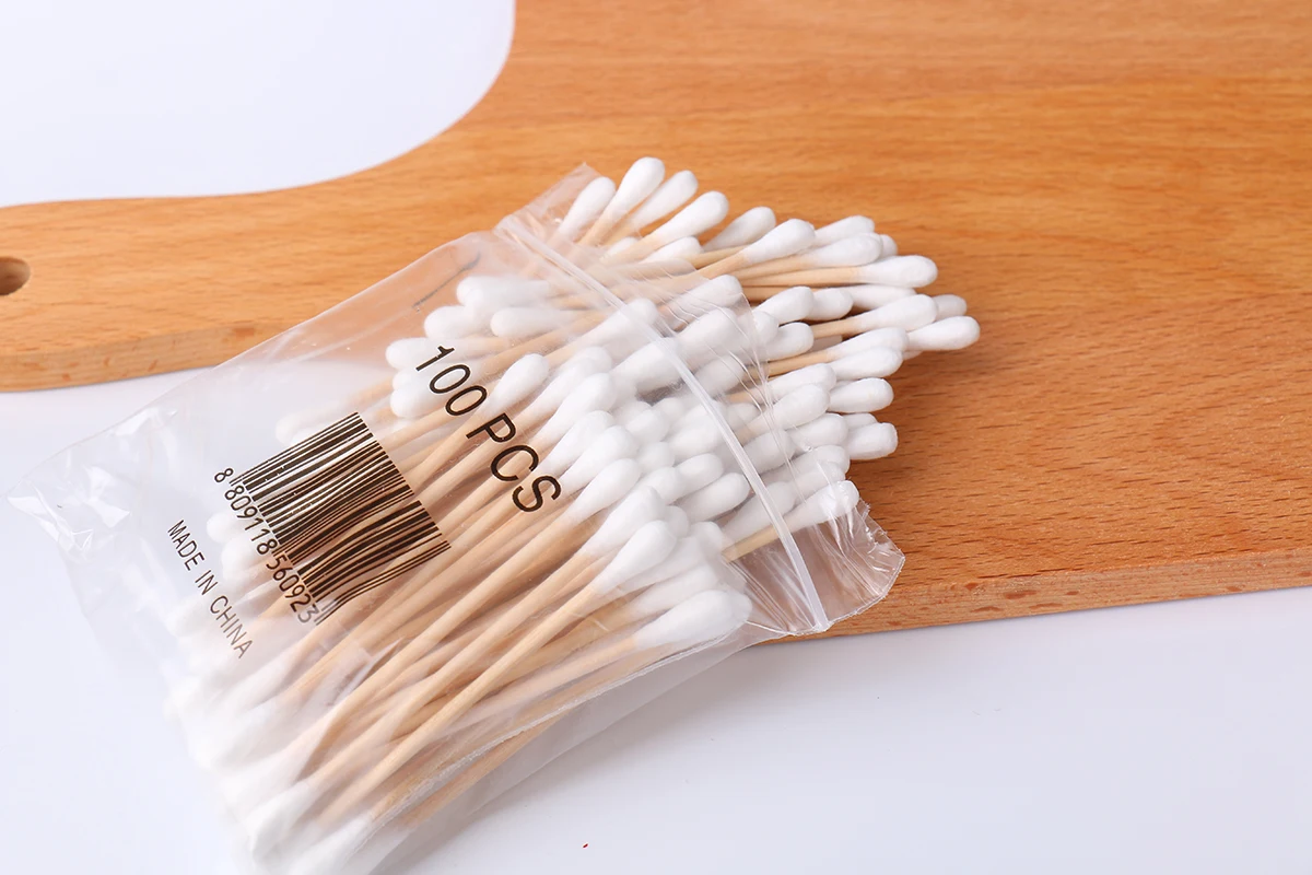 Natural Material Made 100pcs Wood Stick Earbuds Cotton Swabs Ear Swab ...