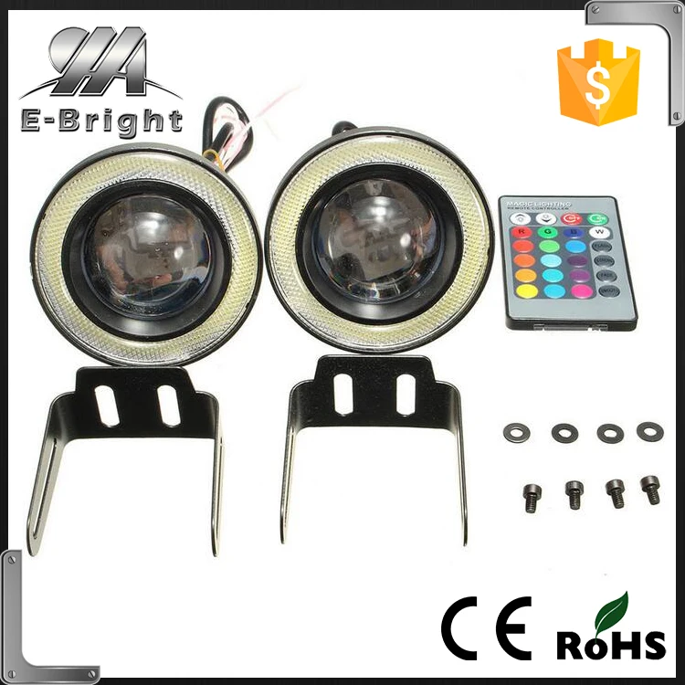 

Remote Control RGB LED Rainbow COB Fog Angel Eyes Lamp 3/3.5Inch Waterproof Car Styling Round DRL Daytime Running Lights, Rgb fog light,white angel eye ring