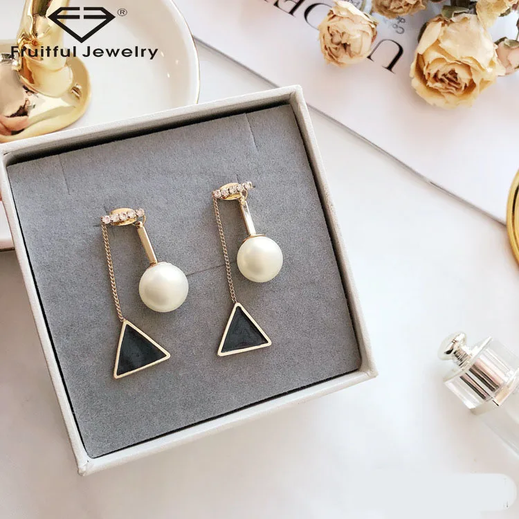 

Latest Fashion Earring Designs New Model KC Gold Plating Earring Black Geometry Pearl Earrings