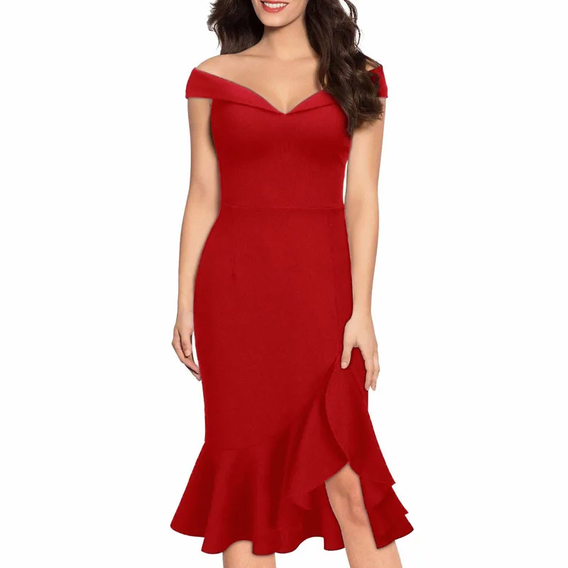 

Elegant Evening Sweetheart Neck Red Trumpet Prom Party Wear Dress For Women, Black;navy blue;red