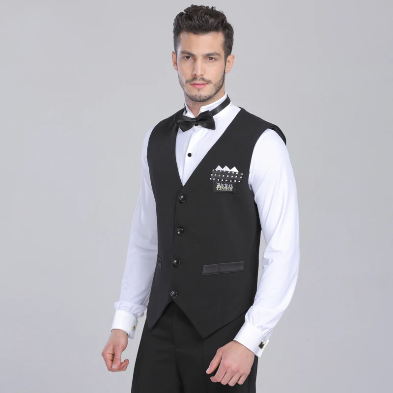 

Hotselling Latin Ballroom Competition Dance Wear Short Vests For Man Stripes / Black / White ZH-3002