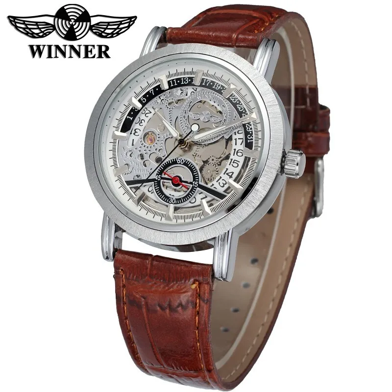

Winner Brand Luxury Automatic Self Wind Watches Fashion Vintage Skeleton Analog Display Leather Strap Men Mechanical Watch New