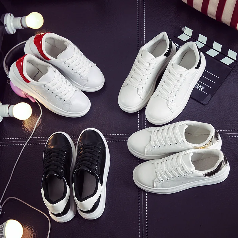 

Wholesale ladies fashion casual sneakers leather waterproof thick bottom small white shoes, As the picture show