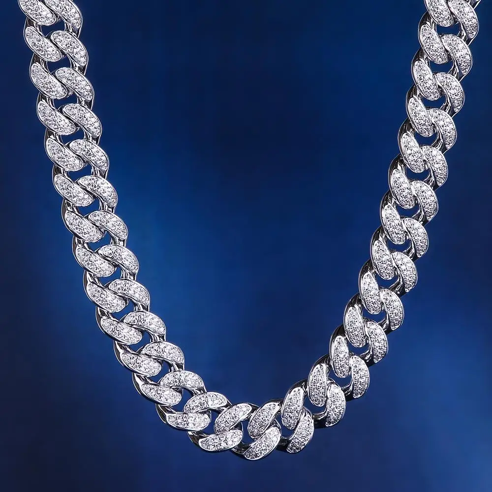 

KRKC&CO 12MM 24inch White Gold Iced Out Diamond Cuban Link Necklace Cuban Link for Women