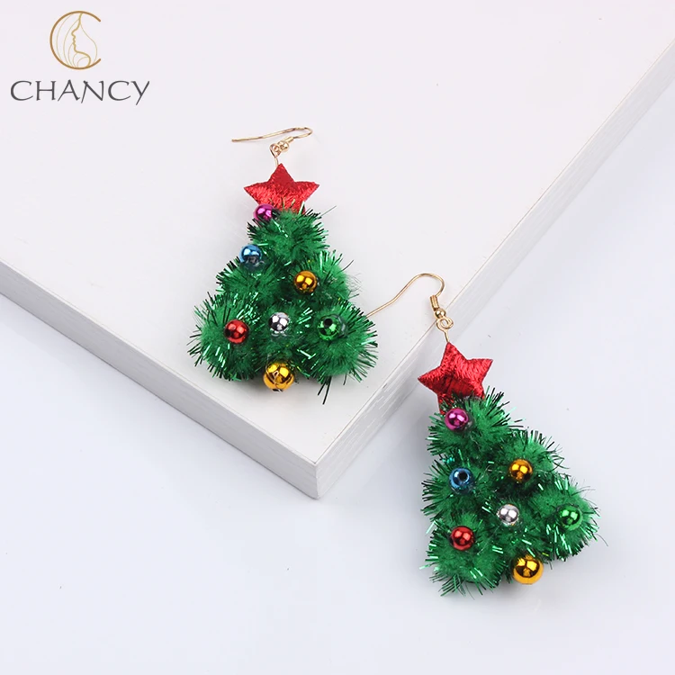 

Wholesale in stock big green xmas tree star jingle bell christmas festival earrings