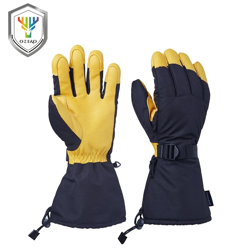 

New design leather outdoor sport warm winter ski gloves, Black / yellow