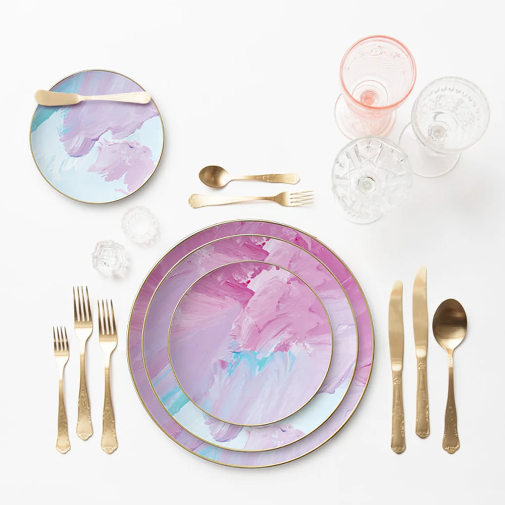

China supplier hexagon opal dinnerware set new design porcelain dinner set, Pink