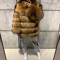 

Women's winter thick long real raccoon fur coat ladies long sleeve natural raccoon fur jacket