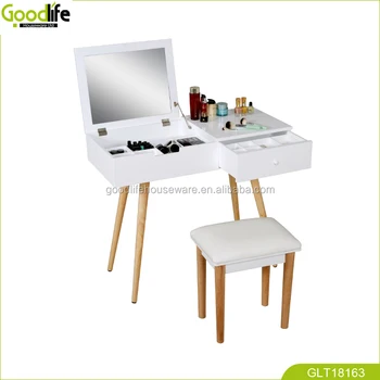 3 Piece Make Up Heart Mirror Vanity Dresser Table And White Stool