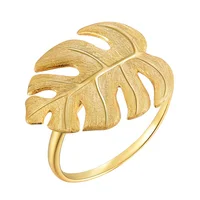 

925 Sterling Gold Plated Big Leaves Vintage Silver Ring Adjustable For Women Jewelry Wholesale