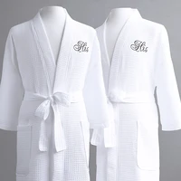 

Comfortable 100% Cotton White Waffle Fabric kimono Collar Bathrobe for Adult