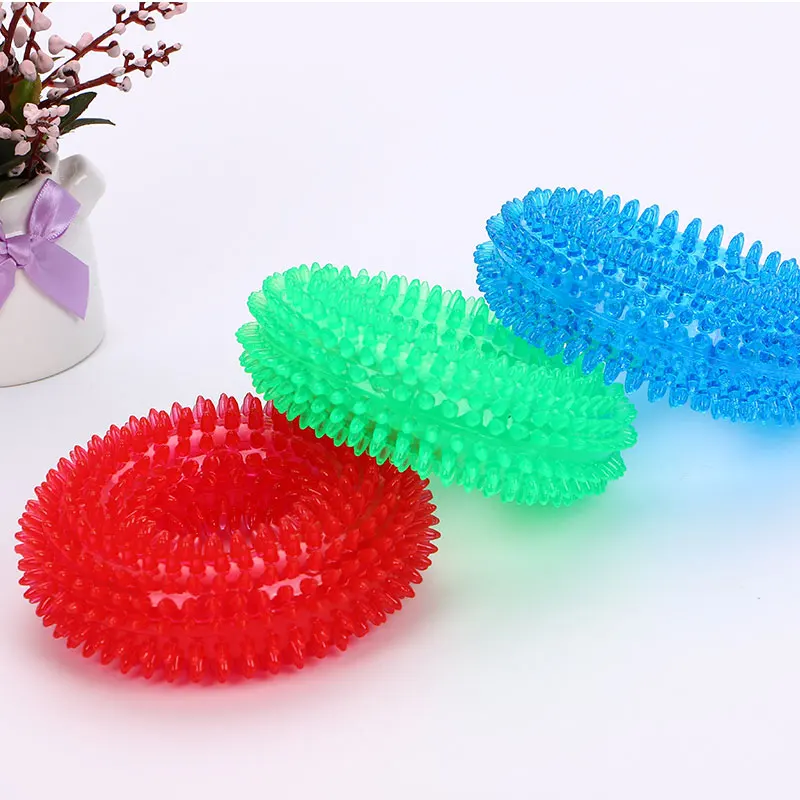 

wholesale transparent color TPR spiky ring dog chew toy for pet