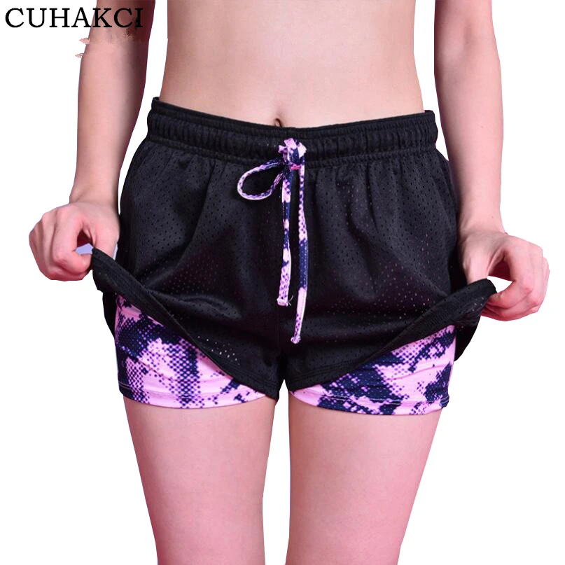 

Women Yoga Running Fitness Jogging Shorts2 In 1 Athletic Shorts Ladies Sport Fitness Yoga Shorts Fake Two Piece, Summer