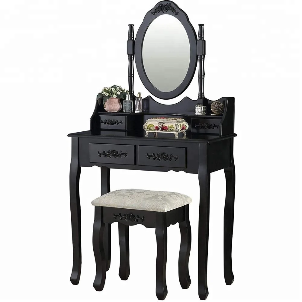 European Market Cheapest Vanity Wood Black Dressing Table Stool