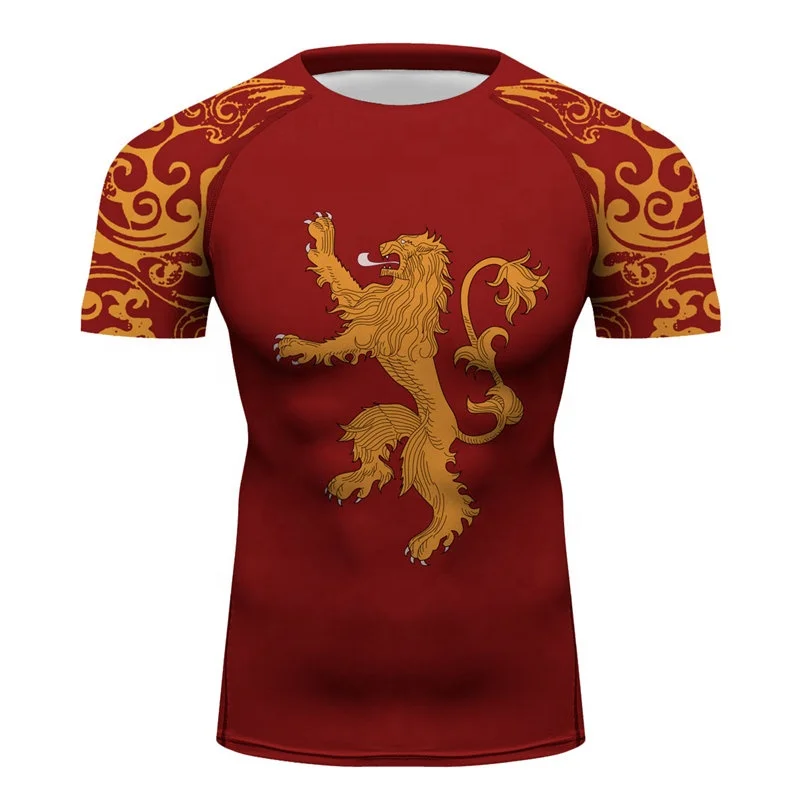 

Youth Adults Fitness Tee Shirts Sportswear UV Protection Outdoor Active T-shirt House Lannister Sublimated Printing Rash Guards, Black/red