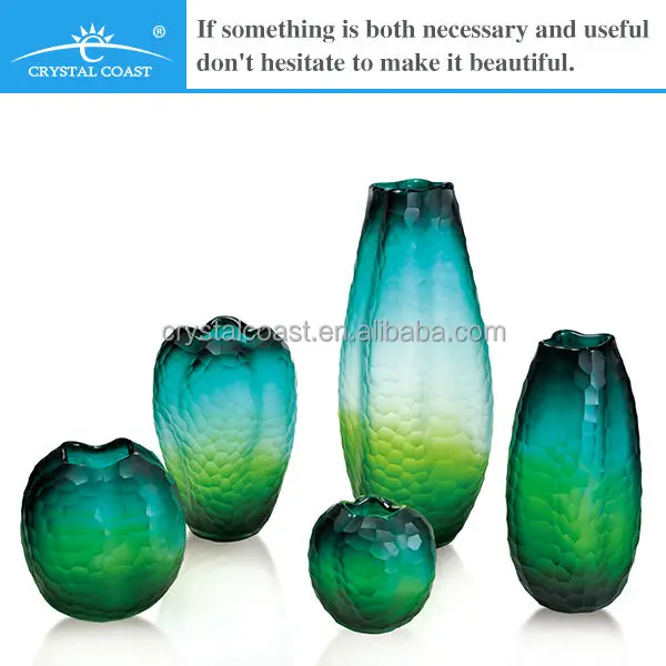 Handblown Blue Green Crackle Glass Vases Buy Blue Glass Vase