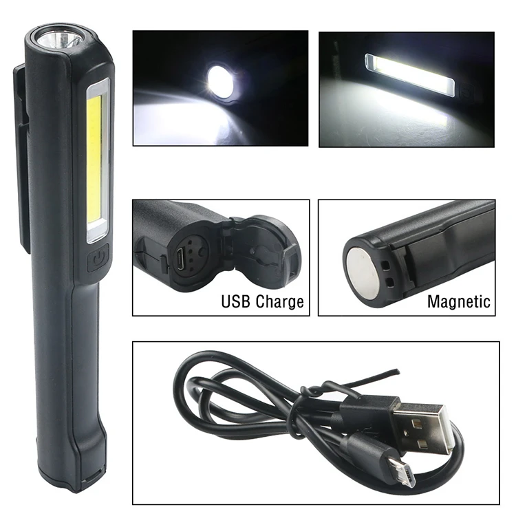 Magnetic Charging COB LED Pen Light Pocket Work Torch Flashlight Lamp Light 