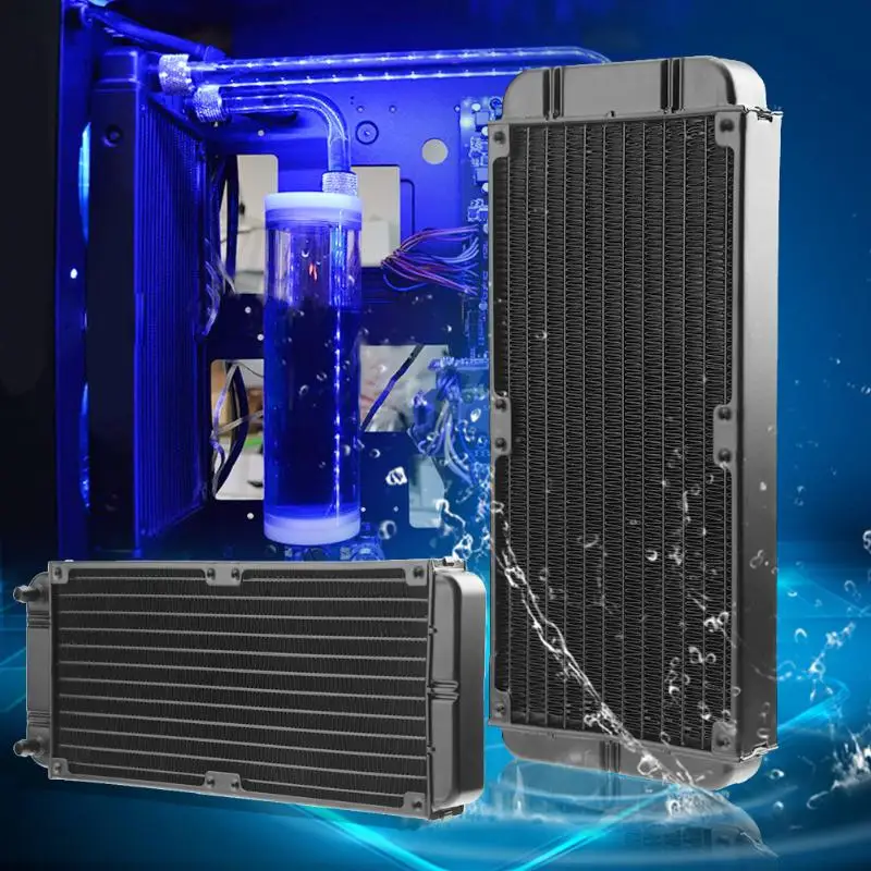 240mm 12-Tube Aluminum Computer Water Cooling Radiator Heat Exchanger for ID 8-10mm tubes for Laptop Desktop computer PC