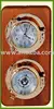Two Instrument Brass Porthole Weather Station on Oak Wood Base