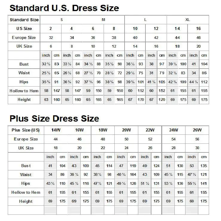 Wedding Gown Size Chart