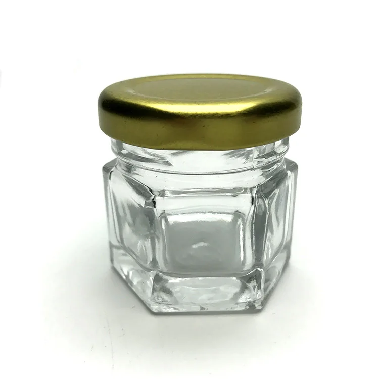 35ml Clear Empty Hexagon Glass Mason Jars For Honey With Tin Lid