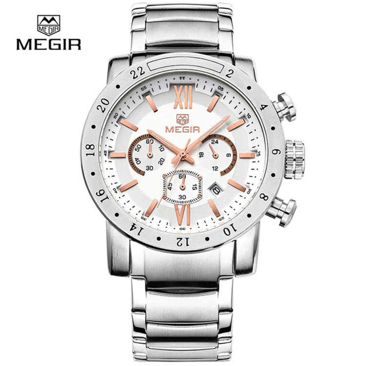 MEGIR 3008 G stainless steel Luxury Brand Megir Men Watches Quartz Watches Chronograph Famous Brand Watches