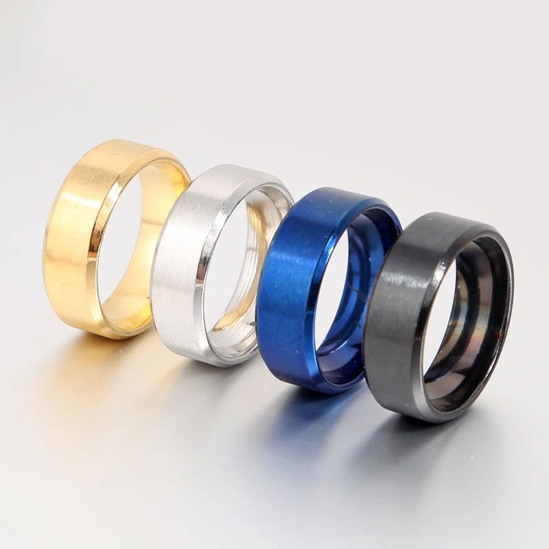 

Hot sale promotions 8 MM width gold silver black blue stainless steel ring for women men, Black, blue, gold, silver