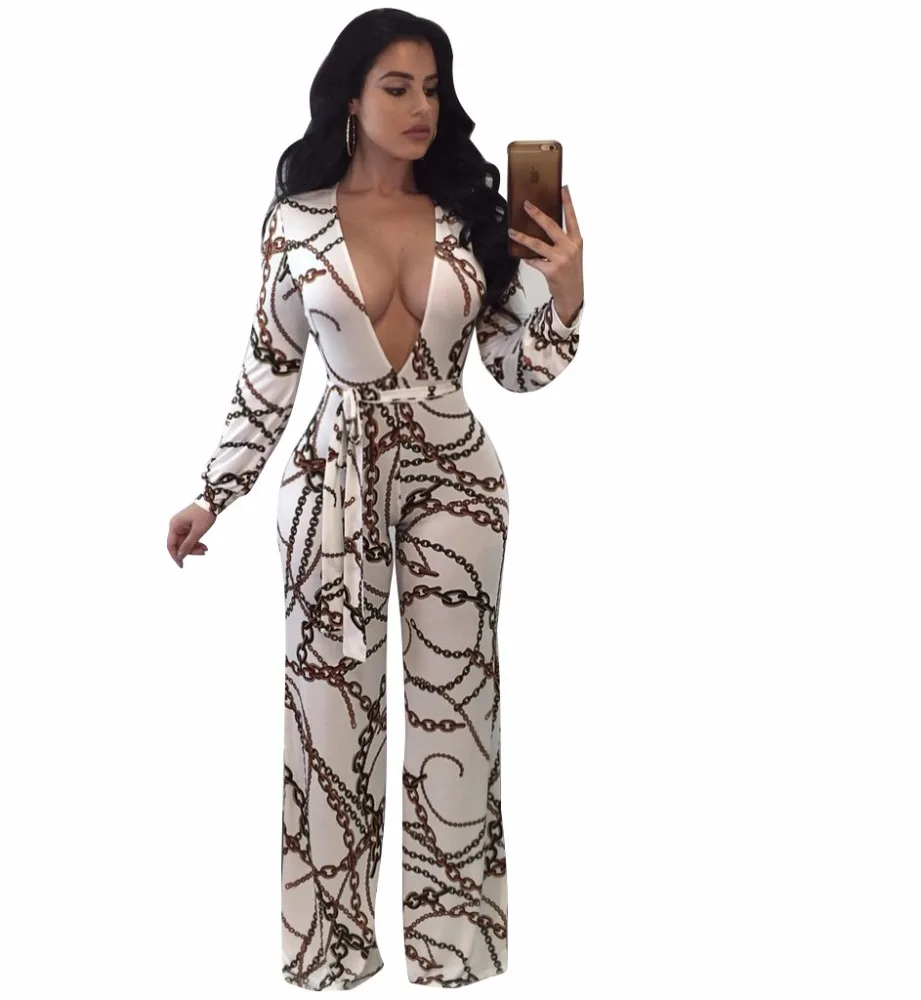 

S8786 white long sleeve v neck wide leg african women jumpsuits