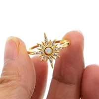 

delicate sun flower white fire opal Gold filled top quality micro pave clear cz fashion gold ring