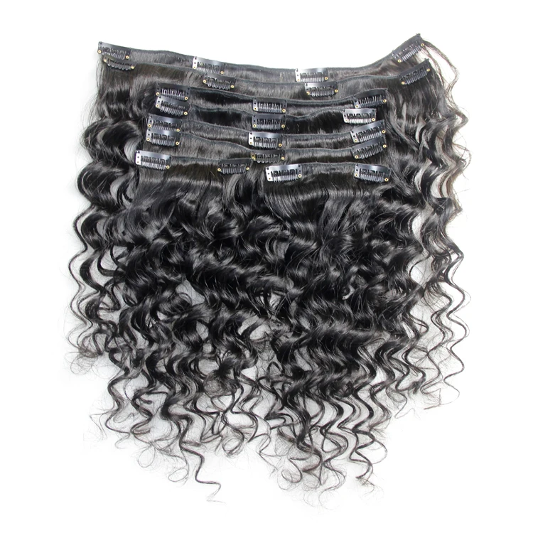 

Hot Selling Factory Price Wholesale 120G Double Drawn Curly Remy Clip In Hair Extension, Natural color