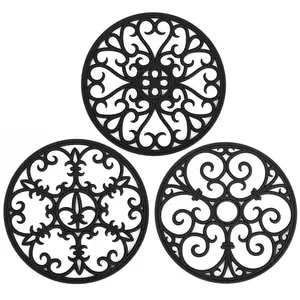 Image of Set Of 3 round shape Heat Resistant Silicone trivets mats for hot dishes