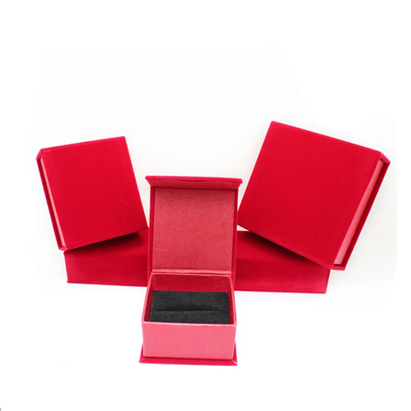 

Hot sale high quality stock flock box jewelry packaging box, Cmyk full color