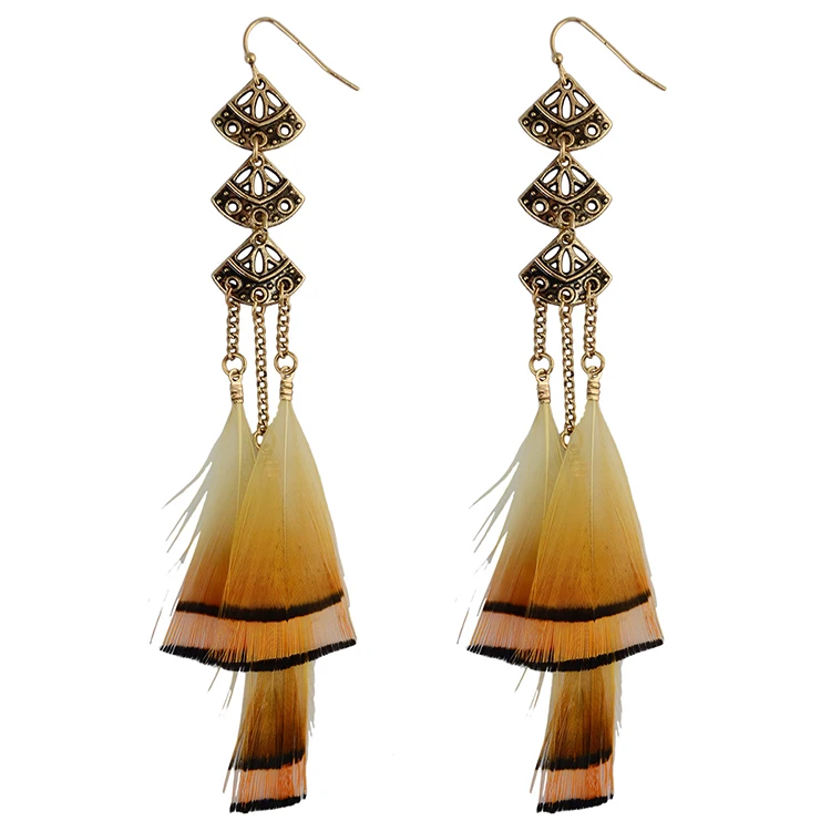 

New Style Golden Alloy Feather Funky Fish Hook Earrings, Brown