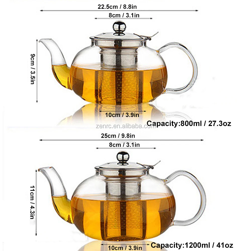 Borosilicate Glass Teapot with Updated Stainless Steel Strainer